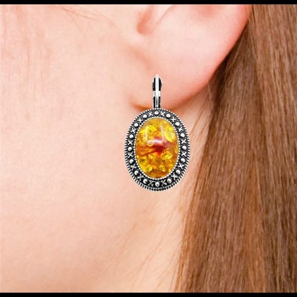 Oval Simulated Warm Amber Necklace Bracelet Ring Jewelry Set - Picture 6 of 6